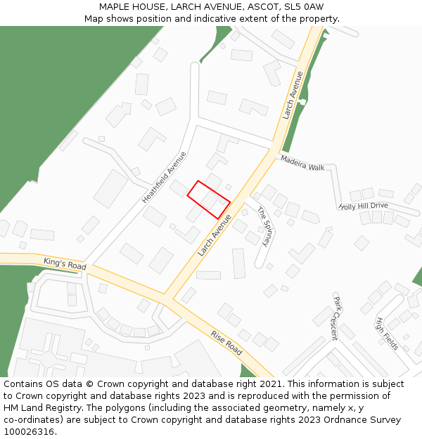 MAPLE HOUSE, LARCH AVENUE, ASCOT, SL5 0AW: Location map and indicative extent of plot