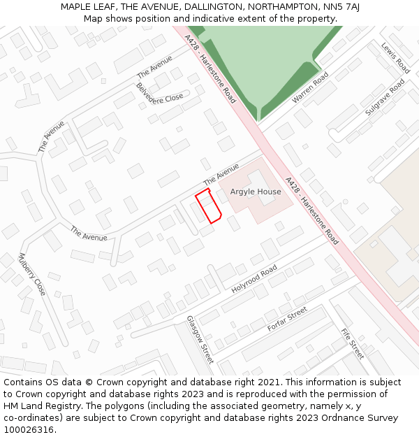 MAPLE LEAF, THE AVENUE, DALLINGTON, NORTHAMPTON, NN5 7AJ: Location map and indicative extent of plot