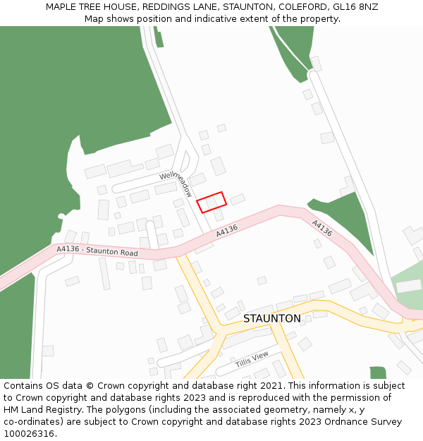 MAPLE TREE HOUSE, REDDINGS LANE, STAUNTON, COLEFORD, GL16 8NZ: Location map and indicative extent of plot