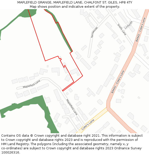MAPLEFIELD GRANGE, MAPLEFIELD LANE, CHALFONT ST. GILES, HP8 4TY: Location map and indicative extent of plot
