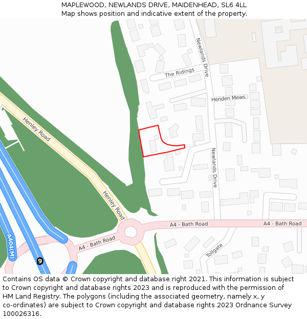 MAPLEWOOD, NEWLANDS DRIVE, MAIDENHEAD, SL6 4LL: Location map and indicative extent of plot