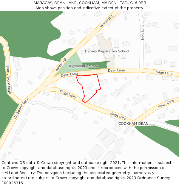MARACAY, DEAN LANE, COOKHAM, MAIDENHEAD, SL6 9BB: Location map and indicative extent of plot