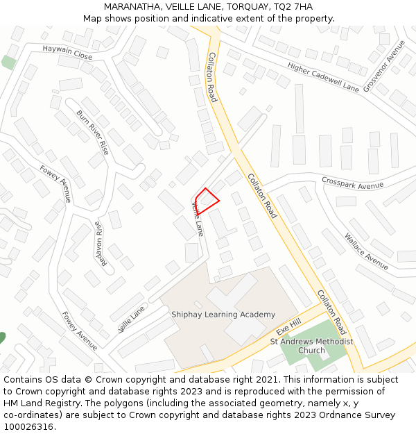 MARANATHA, VEILLE LANE, TORQUAY, TQ2 7HA: Location map and indicative extent of plot