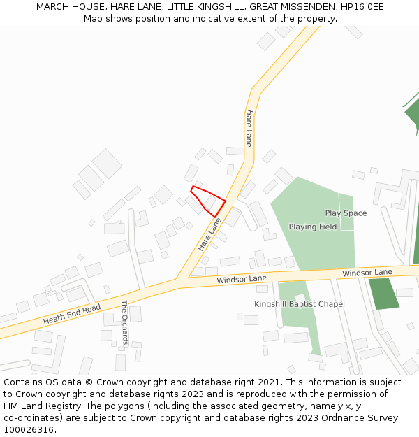 MARCH HOUSE, HARE LANE, LITTLE KINGSHILL, GREAT MISSENDEN, HP16 0EE: Location map and indicative extent of plot