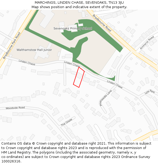 MARCHINGS, LINDEN CHASE, SEVENOAKS, TN13 3JU: Location map and indicative extent of plot