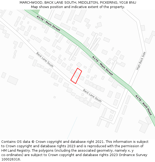 MARCHWOOD, BACK LANE SOUTH, MIDDLETON, PICKERING, YO18 8NU: Location map and indicative extent of plot