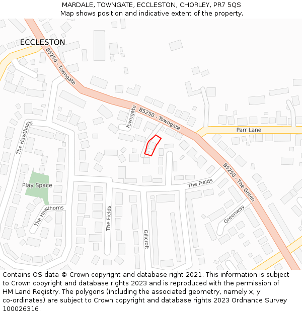 MARDALE, TOWNGATE, ECCLESTON, CHORLEY, PR7 5QS: Location map and indicative extent of plot