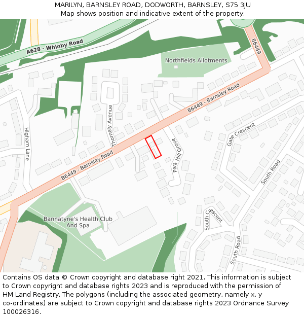 MARILYN, BARNSLEY ROAD, DODWORTH, BARNSLEY, S75 3JU: Location map and indicative extent of plot