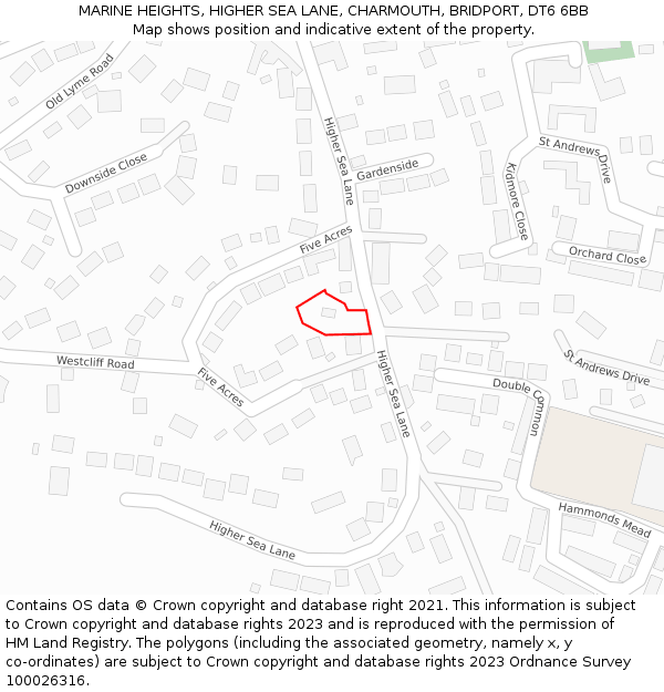 MARINE HEIGHTS, HIGHER SEA LANE, CHARMOUTH, BRIDPORT, DT6 6BB: Location map and indicative extent of plot