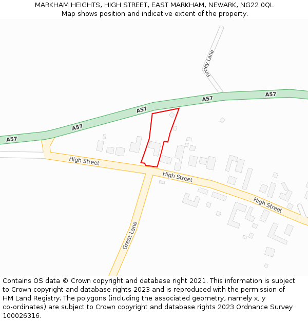 MARKHAM HEIGHTS, HIGH STREET, EAST MARKHAM, NEWARK, NG22 0QL: Location map and indicative extent of plot