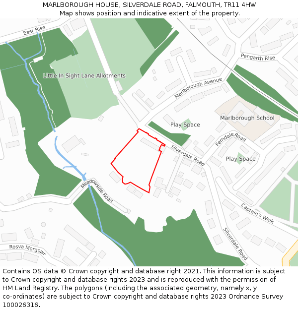 MARLBOROUGH HOUSE, SILVERDALE ROAD, FALMOUTH, TR11 4HW: Location map and indicative extent of plot