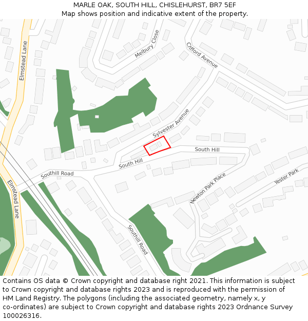 MARLE OAK, SOUTH HILL, CHISLEHURST, BR7 5EF: Location map and indicative extent of plot