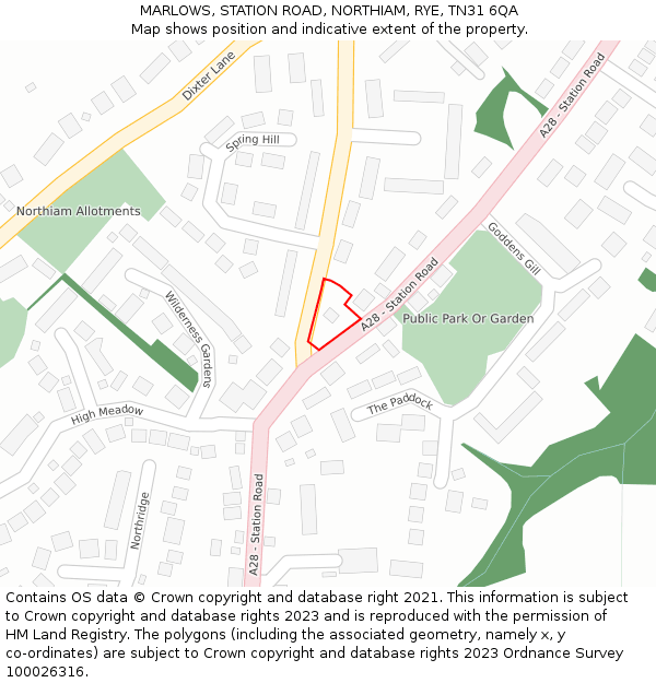 MARLOWS, STATION ROAD, NORTHIAM, RYE, TN31 6QA: Location map and indicative extent of plot