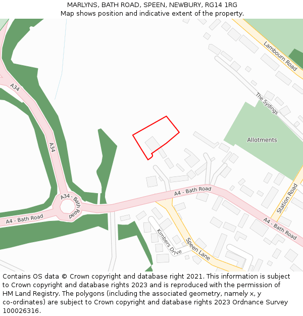 MARLYNS, BATH ROAD, SPEEN, NEWBURY, RG14 1RG: Location map and indicative extent of plot