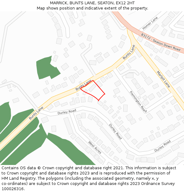 MARRICK, BUNTS LANE, SEATON, EX12 2HT: Location map and indicative extent of plot