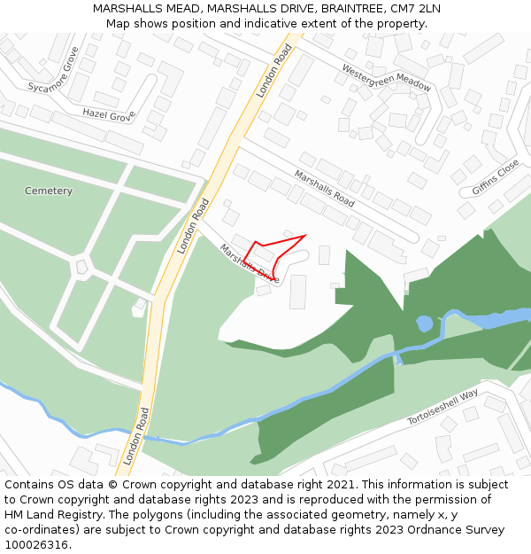 MARSHALLS MEAD, MARSHALLS DRIVE, BRAINTREE, CM7 2LN: Location map and indicative extent of plot