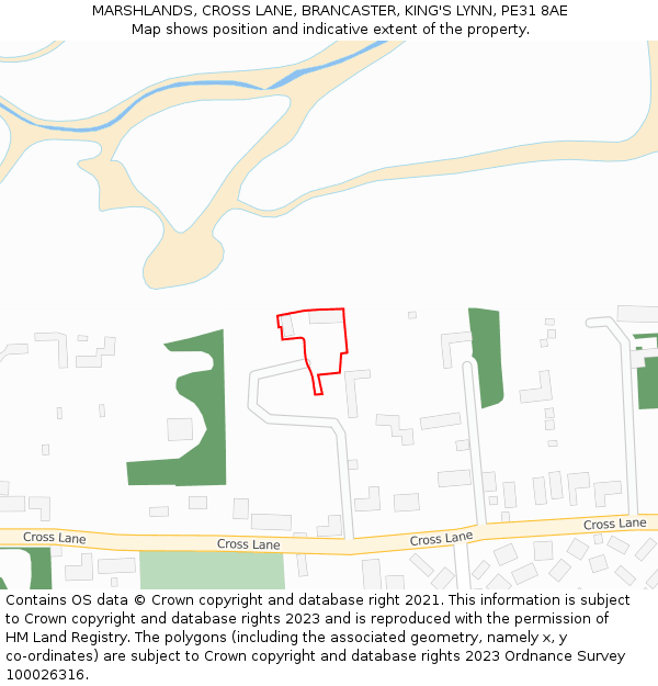 MARSHLANDS, CROSS LANE, BRANCASTER, KING'S LYNN, PE31 8AE: Location map and indicative extent of plot