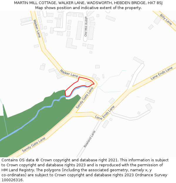 MARTIN MILL COTTAGE, WALKER LANE, WADSWORTH, HEBDEN BRIDGE, HX7 8SJ: Location map and indicative extent of plot