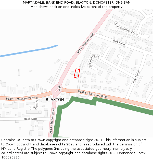 MARTINDALE, BANK END ROAD, BLAXTON, DONCASTER, DN9 3AN: Location map and indicative extent of plot