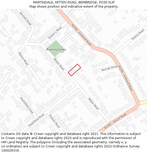 MARTINDALE, MITTEN ROAD, BEMBRIDGE, PO35 5UP: Location map and indicative extent of plot