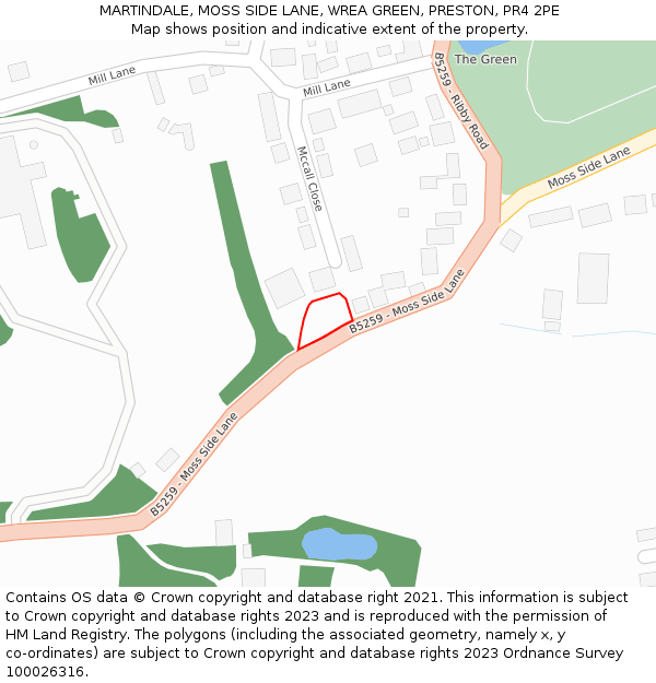 MARTINDALE, MOSS SIDE LANE, WREA GREEN, PRESTON, PR4 2PE: Location map and indicative extent of plot