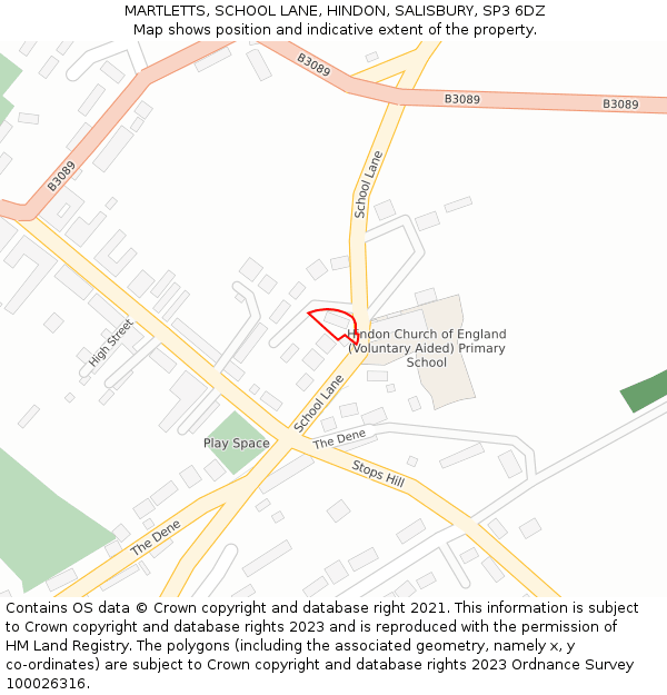 MARTLETTS, SCHOOL LANE, HINDON, SALISBURY, SP3 6DZ: Location map and indicative extent of plot