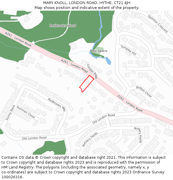 MARY KNOLL, LONDON ROAD, HYTHE, CT21 4JH: Location map and indicative extent of plot