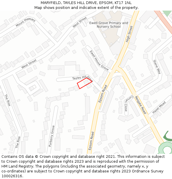 MARYFIELD, TAYLES HILL DRIVE, EPSOM, KT17 1NL: Location map and indicative extent of plot
