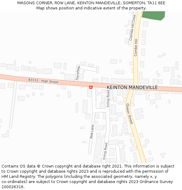 MASONS CORNER, ROW LANE, KEINTON MANDEVILLE, SOMERTON, TA11 6EE: Location map and indicative extent of plot