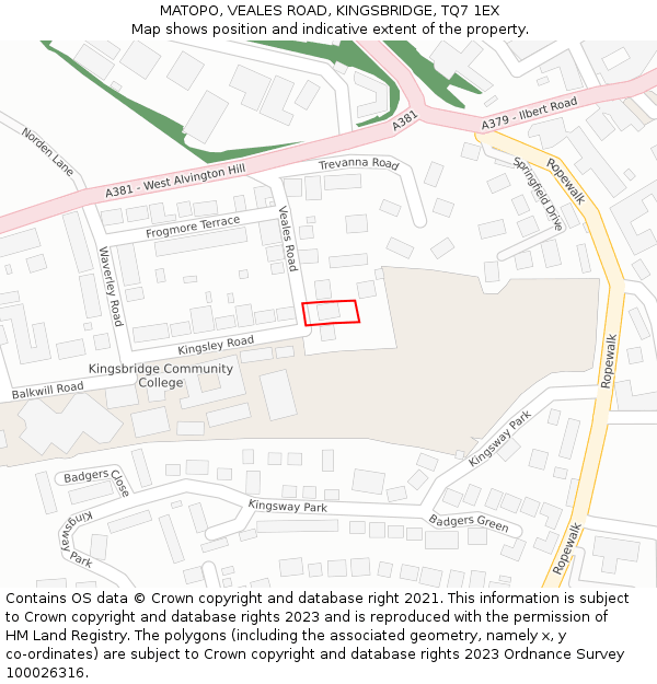 MATOPO, VEALES ROAD, KINGSBRIDGE, TQ7 1EX: Location map and indicative extent of plot