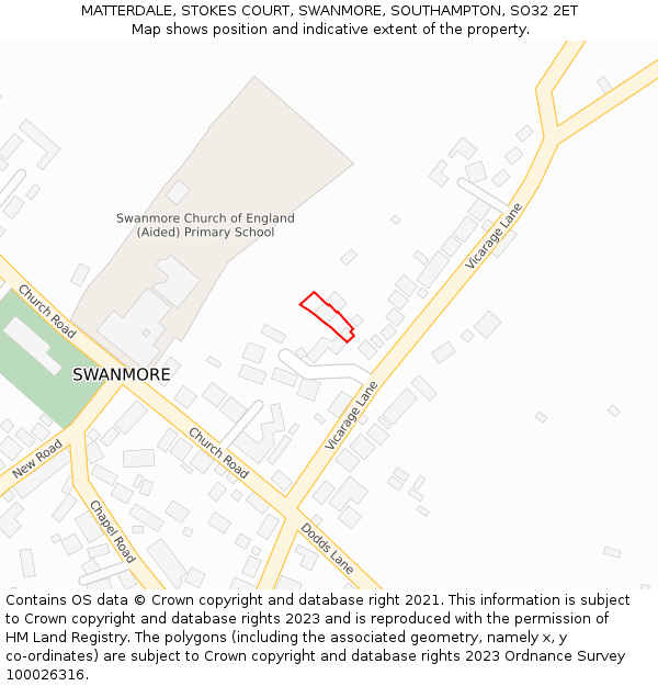 MATTERDALE, STOKES COURT, SWANMORE, SOUTHAMPTON, SO32 2ET: Location map and indicative extent of plot