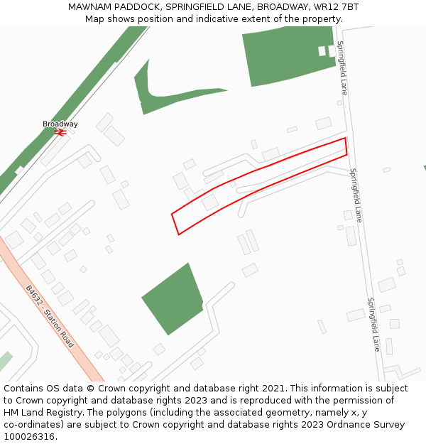 MAWNAM PADDOCK, SPRINGFIELD LANE, BROADWAY, WR12 7BT: Location map and indicative extent of plot