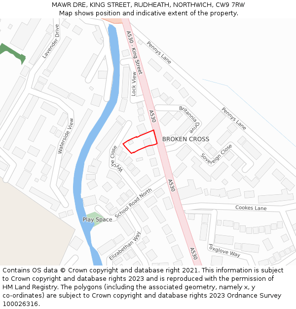 MAWR DRE, KING STREET, RUDHEATH, NORTHWICH, CW9 7RW: Location map and indicative extent of plot