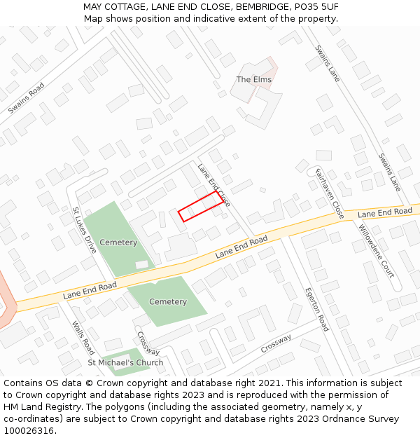 MAY COTTAGE, LANE END CLOSE, BEMBRIDGE, PO35 5UF: Location map and indicative extent of plot