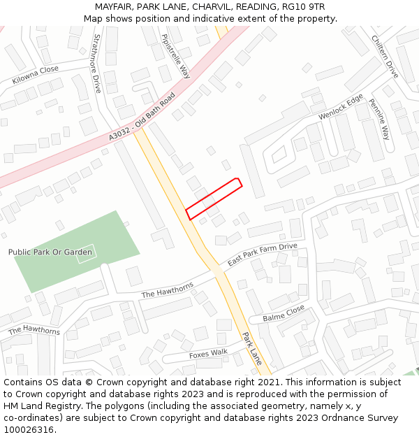 MAYFAIR, PARK LANE, CHARVIL, READING, RG10 9TR: Location map and indicative extent of plot