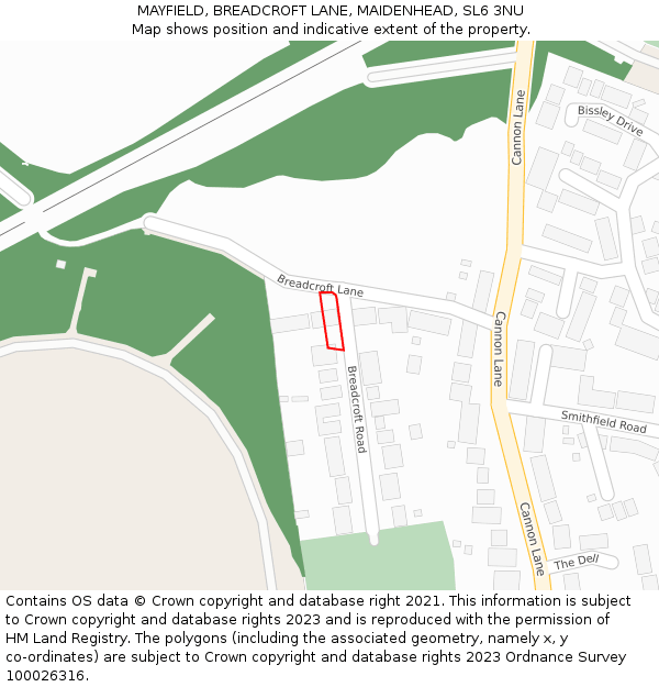 MAYFIELD, BREADCROFT LANE, MAIDENHEAD, SL6 3NU: Location map and indicative extent of plot