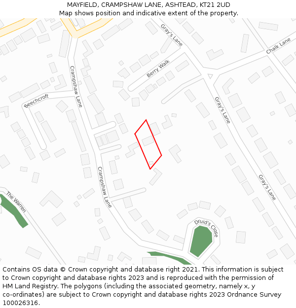 MAYFIELD, CRAMPSHAW LANE, ASHTEAD, KT21 2UD: Location map and indicative extent of plot