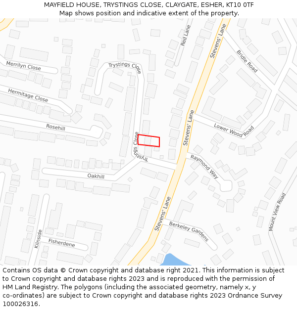 MAYFIELD HOUSE, TRYSTINGS CLOSE, CLAYGATE, ESHER, KT10 0TF: Location map and indicative extent of plot