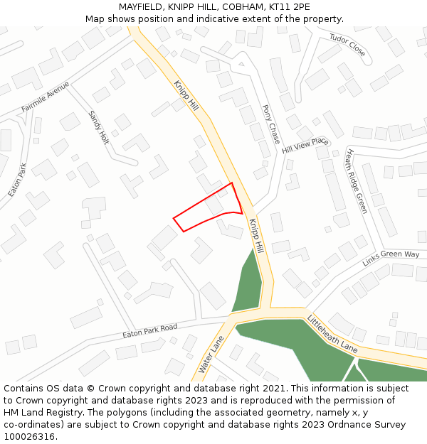 MAYFIELD, KNIPP HILL, COBHAM, KT11 2PE: Location map and indicative extent of plot
