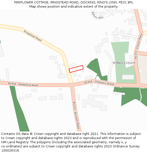 MAYFLOWER COTTAGE, RINGSTEAD ROAD, DOCKING, KING'S LYNN, PE31 8PL: Location map and indicative extent of plot