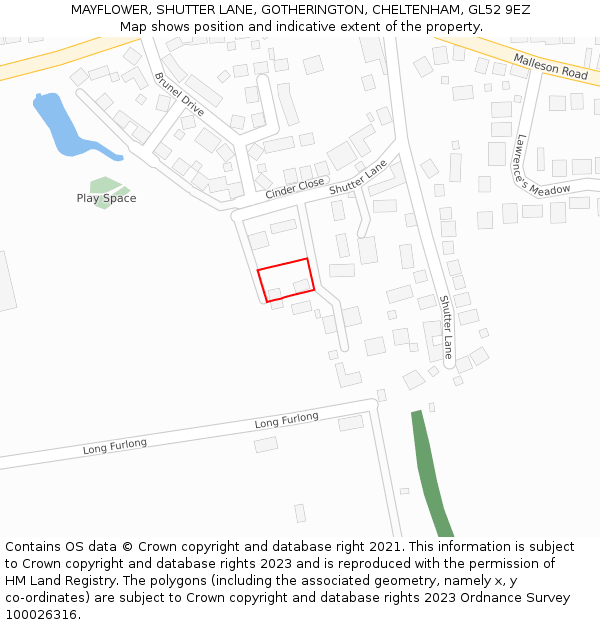 MAYFLOWER, SHUTTER LANE, GOTHERINGTON, CHELTENHAM, GL52 9EZ: Location map and indicative extent of plot