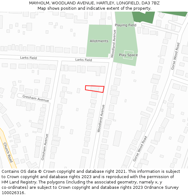MAYHOLM, WOODLAND AVENUE, HARTLEY, LONGFIELD, DA3 7BZ: Location map and indicative extent of plot