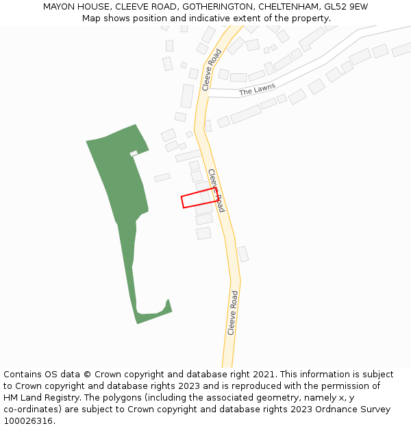 MAYON HOUSE, CLEEVE ROAD, GOTHERINGTON, CHELTENHAM, GL52 9EW: Location map and indicative extent of plot