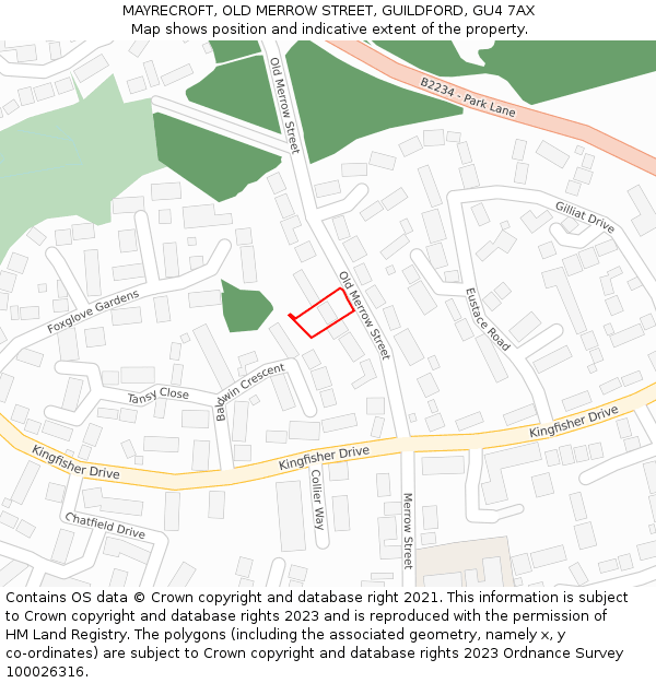 MAYRECROFT, OLD MERROW STREET, GUILDFORD, GU4 7AX: Location map and indicative extent of plot