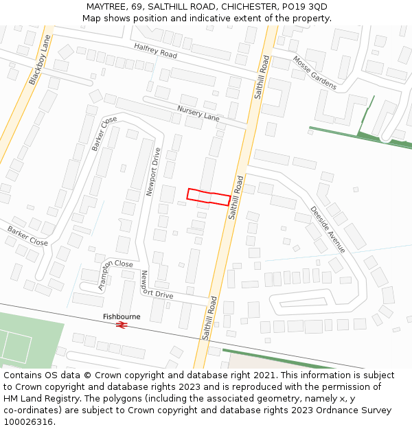 MAYTREE, 69, SALTHILL ROAD, CHICHESTER, PO19 3QD: Location map and indicative extent of plot