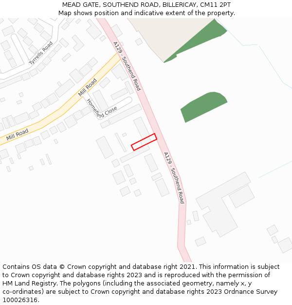 MEAD GATE, SOUTHEND ROAD, BILLERICAY, CM11 2PT: Location map and indicative extent of plot