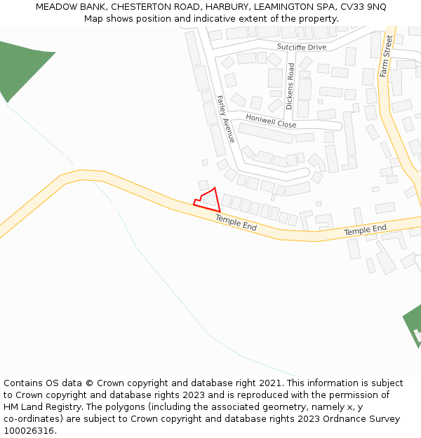 MEADOW BANK, CHESTERTON ROAD, HARBURY, LEAMINGTON SPA, CV33 9NQ: Location map and indicative extent of plot