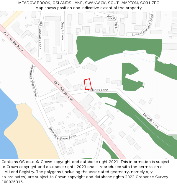 MEADOW BROOK, OSLANDS LANE, SWANWICK, SOUTHAMPTON, SO31 7EG: Location map and indicative extent of plot