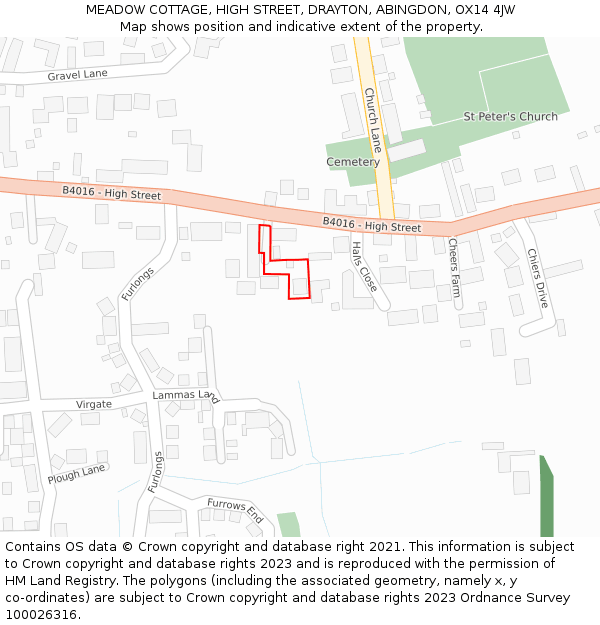 MEADOW COTTAGE, HIGH STREET, DRAYTON, ABINGDON, OX14 4JW: Location map and indicative extent of plot