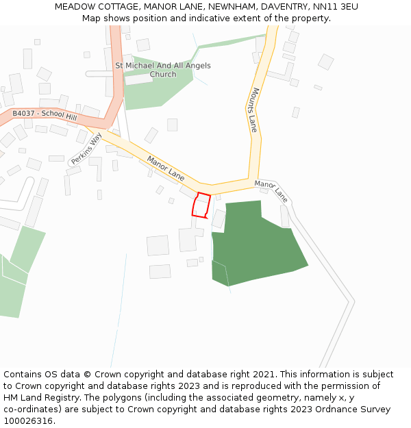 MEADOW COTTAGE, MANOR LANE, NEWNHAM, DAVENTRY, NN11 3EU: Location map and indicative extent of plot